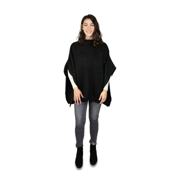 Women's Black Cable Knit Poncho Shawl Layering Piece Size S/M - Picture 4 of 7